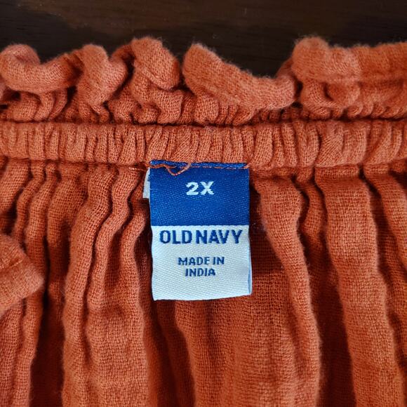 Old Navy Crinkle Gauze Flutter Sleeve Mini Swing Dress 2X Burnt Orange Pockets - Picture 9 of 12